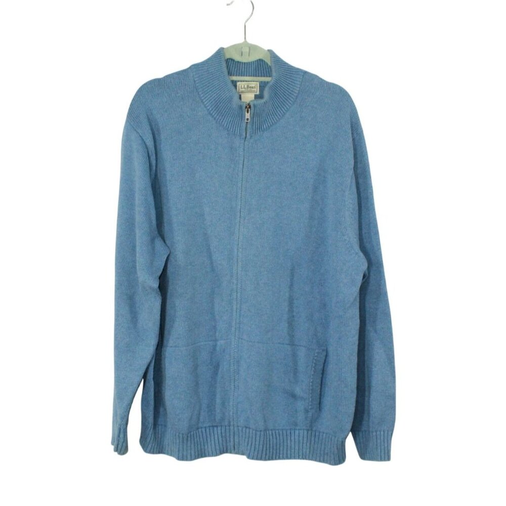 LL Bean Mens Blue Full-Zip Cotton Cardigan Sweater Size XXL Preppy Minimalist
